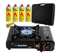 Portable Butane Stove Cooker in Carry Case - 2/4/8/12 Gas Bottle Camping BBQ Kit with Automatic Ignition & Heat Control