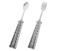 Portable Butterfly Knife,Butterfly Knife Trainer Folding Fork Spoon Stainless Steel Outdoor Picnic Camping Tableware Spoon Shortcut