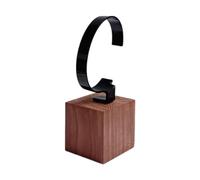 Portable C Shape Watch Holder with Stable Base, Wood Display Stand for Retail, Brown Black