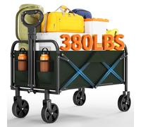 Portable Camping Cart-220L 380IBS, Utility Wagon Cart on Wheels,Folding Wagon Trolley with Telescopic Handle, Heavy Duty Garden Cart for Beach Garden Outdoor Camping Shopping, Green