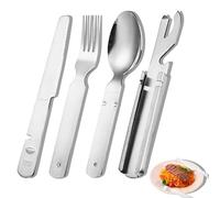 Portable Camping Cutlery Set, 4-in-1Camping Utensils, Camping Gear Include Knife, Spoon, Fork, Bottle Opener, Stainless Steel Travel Cutlery Set, Backpacking, Outdoor Essentials for 1