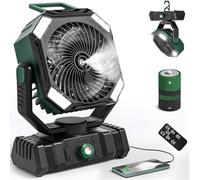 Portable Camping Fan with LED Lantern, Rechargeable Outdoor Tent Fans with 10000mAh Battery, 270° Pivot, 4 Speeds Timer, Personal Desk USB Fans for Outdoor Tent Camping green