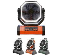 Portable Camping Fan with LED Lights, 270° Pivot, Auto-Oscillating Desk Fan, Power Bank for, Outdoor, Office & Travel