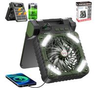 Portable Camping Fan with Light - Dual Power Options: Battery and Solar - 10000mAh Rechargeable, Ideal Table Fan | Personal Fan for Tents, Home, and Outdoor Adventures - Stay Cool Anywhere (Green)