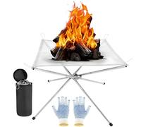 Portable Camping Fire Pit with Heat Resistant Gloves and Carrying Bag