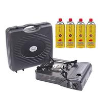 Portable Camping Gas Cooker Stove Butane Refill Bottles Fishing Picnic Cooking Gear Cookware Utensils Supplies Kitchen Grills BBQ Essentials Campfire (Camp Stove + 4 Butane Canisters)