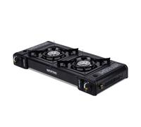 Krypton Portable Gas Stove Double Burner - Stainless Steel Top, Dual Safety Valve, Over-Pressure Protection - Camping Stove, Die-Cast Aluminium Burner, Butane Gas - Outdoor and Indoor