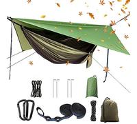 Portable Camping Hammock Set,Single Double Hammock,Mosquito net,rain Shade Tent,high Strength Parachute Fabric Hanging Bed. Suitable for Outdoor,Hiking,Camping, Travel Army Green