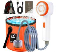 Portable Camping Shower Kit, IPX6 Waterproof Rechargeable Pump with Carbon Water Purification and Soft LED Light, 20L Folding Bucket, Portable Shower for Outdoor Camping Pet Bath Wash