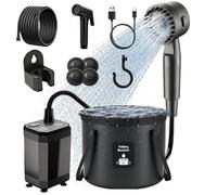 Portable Camping Shower, Rechargeable Battery Operated Water Pump for Outdoor Shower Camping Hiking Travel, 12V Electric Power Shower with Strong Water Flow, Lightweight Easy to Use for Dog Bath