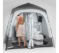 Portable Camping Shower Tent Deluxe Changing Room Easy Set Up Privacy Shelter,Large Toilet Tent 2 Rooms with Floor Drain Design for Beach, Camping,Hiking with Stakes and Ropes for Stability