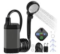 Portable Camping Shower with 6000mAh Rechargeable Battery Pump, LED Display, 4 Spray Modes, Electric Waterproof Outdoor Shower Kit for Hiking, Pet Washing, Travel, Car Cleaning (Grey)