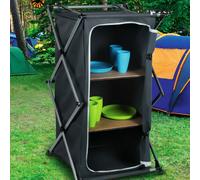 Portable Camping Storage Cabinet Folding Canvas Clothes Cupboard 2 MDF Shelves