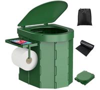 Portable Camping Toilets, Foldable Adult Toilets with Removable Shelf for Phone and Toilet Paper Holder and Lid for Camping, Hiking, Long Car Journeys - Green