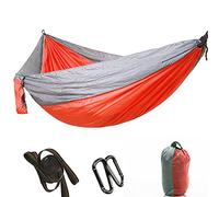 Portable Camping Travel Single Hammock Hanging Bed with Tree Strap Durable Breathable Nylon Spinning Comfortable Relaxing for Outdoor Camping Backyard Lightweight Compact Design (With tree gray and