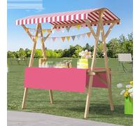 Portable Canopy Cart 47" Wooden Folding Food Stand for Fruit & Flower Vendors Perfect for Fairs Demonstrations & Markets - Pink 120cm Width