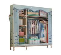 Portable Canvas Wardrobe - Foldable Clothes Closet Storage Organizer for Bedroom with Hanging Rail