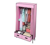 Portable Canvas Wardrobe Shelves with Hanging Rail and Drawers - Foldable Clothes Closet Storage Organizer