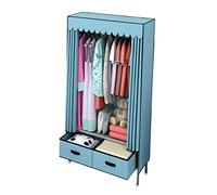 Portable Canvas Wardrobe Shelves with Hanging Rail and Drawers - Foldable Clothes Closet Storage Organizer