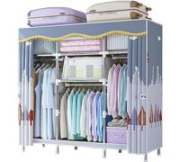 Portable Canvas Wardrobe Storage Organizer with Hanging Rail and Shelves, Foldable Fabric Closet for Bedroom and Living Room, B-163x45x170cm