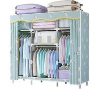 Portable Canvas Wardrobe Storage Organizer with Hanging Rail and Shelves, Foldable Fabric Closet for Bedroom and Living Room, B-163x45x170cm
