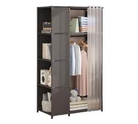 Portable Canvas Wardrobe with Hanging Rail & Shelves - Black Fabric Closet for Bedroom Storage 70x40x162cm Clothes Rack & Space-Saving Solution