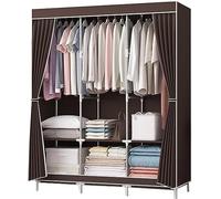 Portable Canvas Wardrobe with Hanging Rail & Shelves Brown Fabric Clothes Organizer for Bedroom Storage 128x45x170cmSpaceSaving Closet Solution