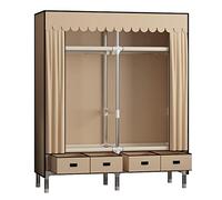 Portable Canvas Wardrobe with Hanging Rail & Shelves - Fabric Clothes Closet for Bedroom Storage Brown 140x45x168cm - Space-Saving Solution