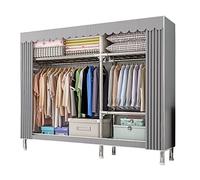 Portable Canvas Wardrobe with Hanging Rail & Shelves Fabric Clothes Closet Storage for Bedroom & Living Room 146x46x173cm Easy Assembly Space Saving Solution