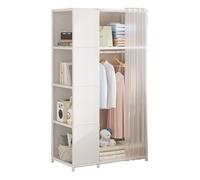 Portable Canvas Wardrobe with Hanging Rail & Shelves - Fabric Clothes for Bedroom Storage White 70x40x162cm - Perfect for Space-Saving & Efficient Closet Solutions