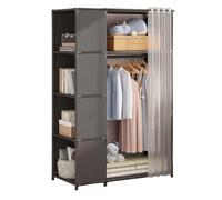 Portable Canvas Wardrobe with Hanging Rail & Shelves Fabric Clothes Storage for Bedroom Black 89x45x162cm - Space-Saving Design