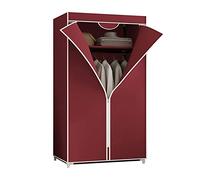 Portable Canvas Wardrobe with Hanging Rail & Shelves Red Clothes Closet Fabric Cover 155x90x45 cm - Ideal for Space-Saving Storage Solutions