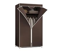 Portable Canvas Wardrobe with Shelves & Hanging Rail155x70x45 cm Brown Fabric Cover Easy Assembly Clothes Closet Organizer for SpaceSaving Storage Solutions