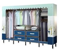 Portable Canvas Wardrobe with Storage Drawer and Hanging Rods, Alloy Wardrobe Rack for Home Organization