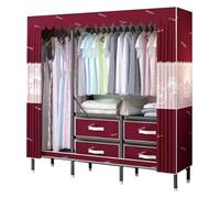 Portable Canvas Wardrobe with Storage Drawer and Hanging Rods, Alloy Wardrobe Rack for Home Organization