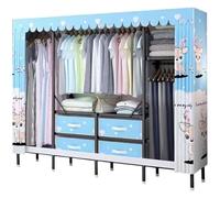 Portable Canvas Wardrobe with Storage Drawer and Hanging Rods, Alloy Wardrobe Rack for Home Organization