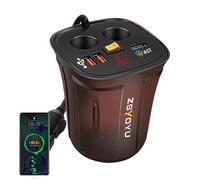 Portable Car Fast Charger - Heavy Duty USB Adapter, Fast Charging Digital Display, Cup Holder Inverter | Efficient Car Charging Accessory for Smartphones, Tablets & Devices Traveling