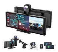 Portable Car Stereo,for Wireless Apple Carplay & Android Auto,10.26 Inch 1080P HD Touch Screen Radio with BT 5.0, Mirror Link Support Truck RV Dash Mount (10.26 inch+Dual - camera)