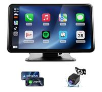 Haudio 7" Wireless CarPlay/Android Auto Screen with FM Transmitter, 1024x600 HD, Plug-and-Play, 1080P Backup Camera, Bluetooth/SD/AUX