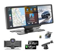 Portable Carplay Screen 10.26'' HD IPS Apple Carplay & Android Auto Screen for Car, Wireless Car Play Stereo with 4K Dash Cam/1080P Rear Camera, Car Audio Receivers,GPS Navigation,Mirror Link,FM,Siri