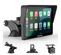 Portable Carplay Screen, Carpuride V3R Wireless Airplay&Android Auto, 7 Inch 1080P HD Touch Screen with Real 720P Backup Camera/BT 5.0/Mirror Link/USB Playback/Noise Reduction Chip AUX