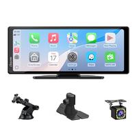 Portable Carplay Screen, Carpuride V92R Wireless Carplay & Android Auto, 10.26 Inch 1080P HD Touch Screen Radio with Real 720P Backup Camera/BT 5.0/Mirror Link Support Truck RV Dash Mount