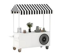 Portable Cart with Canopy, Outdoor Vendor Cart, Movable Stall Display Stand, Creative Iron Market Stall, for Street Food, Farmers Markets, Outdoor Events(White,130x200cm/51.2x78.7in)