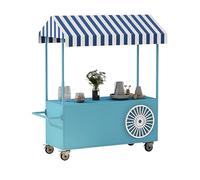 Portable Cart with Canopy, Outdoor Vendor Cart, Movable Stall Display Stand, Creative Iron Market Stall, for Street Food, Farmers Markets, Outdoor Events(Blue,130x200cm/51.2x78.7in)