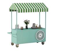 Portable Cart with Canopy, Outdoor Vendor Cart, Movable Stall Display Stand, Creative Iron Market Stall, for Street Food, Farmers Markets, Outdoor Events(Green,130x200cm/51.2x78.7in)