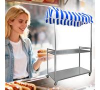 Portable Cart with Canopy, Outdoor Vendor Cart, Portable Food Display Stand, Mobile Market Stall, for Street Food, Farmers Markets, Outdoor Events(Blue,120x60cm/47.2x23.6in)