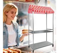 Portable Cart with Canopy, Outdoor Vendor Cart, Portable Food Display Stand, Mobile Market Stall, for Street Food, Farmers Markets, Outdoor Events(Red,100x50cm/39.4x19.7in)