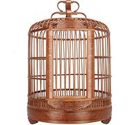 Portable Carved Bird Cage With Rolling Stand,Bamboo Bird Flight Cage With Cage,Bird Cage For Thrush Starling Etc.-Brown decor(L)