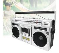 Portable Cassette Boombox, Classic 80s Style Retro CD Player Boombox, Support SD/USB Input, with AM/FM Radio & Bluetooth, Cassette Recorder for Family Gathering Travel Street Dance,Silver