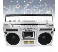 Portable Cassette Boombox, Classic 80s Style Retro CD Player Boombox, Support SD/USB Input, with AM/FM Radio, Cassette Recorder for Family Gathering Travel,Silver
